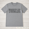 Tall Outline School Lettering Tee. Shown in: Gildan • Heather Graphite.