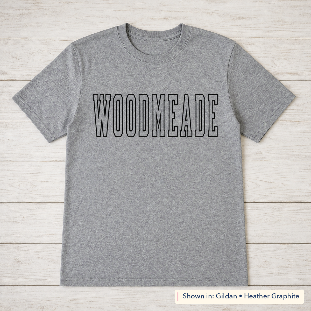 Tall Outline School Lettering Tee. Shown in: Gildan • Heather Graphite.